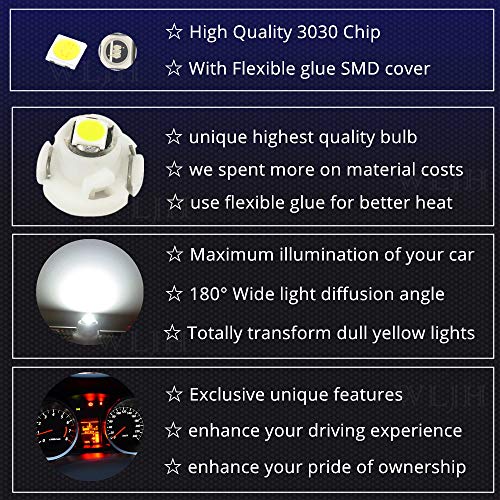 WLJH 10x White T4.2 Neo Wedge 3030 Chipest 10mm Base Led Car Instrument Cluster Bulb Dashboard Gauge HVAC AC Heater Climate Controls Lamps Switch Indication Interior Light Replacement - Image 3