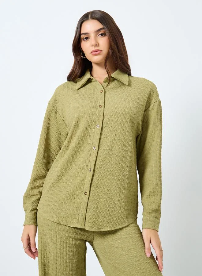 ستايلي Styli Women Textured Longline Shirt and Pants Co-Ords