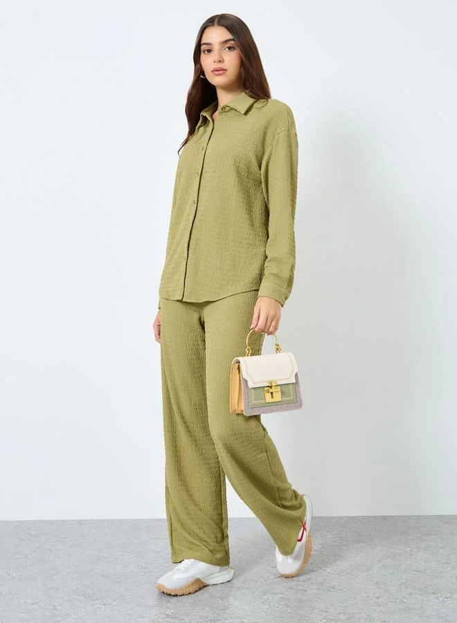 ستايلي Styli Women Textured Longline Shirt and Pants Co-Ords