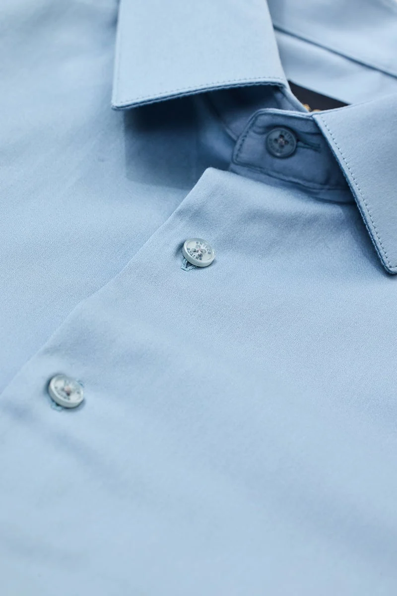 سنيتش Sky Blue Solid Long Sleeve Slim Fit Formal Luxe Shirt