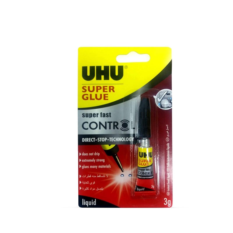 Uhu Super Glue Control, Extra Fast And Strong Liquid, Clean And Precise Application,No Spill Mechanism Tube, 3G, Transparent Local market compliant trusted quality - Image 2