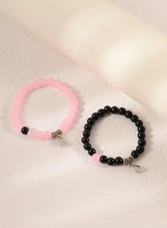 Take Two Pack of 2 - Multi-Color Beaded Magnetic Heart Couple Bracelets