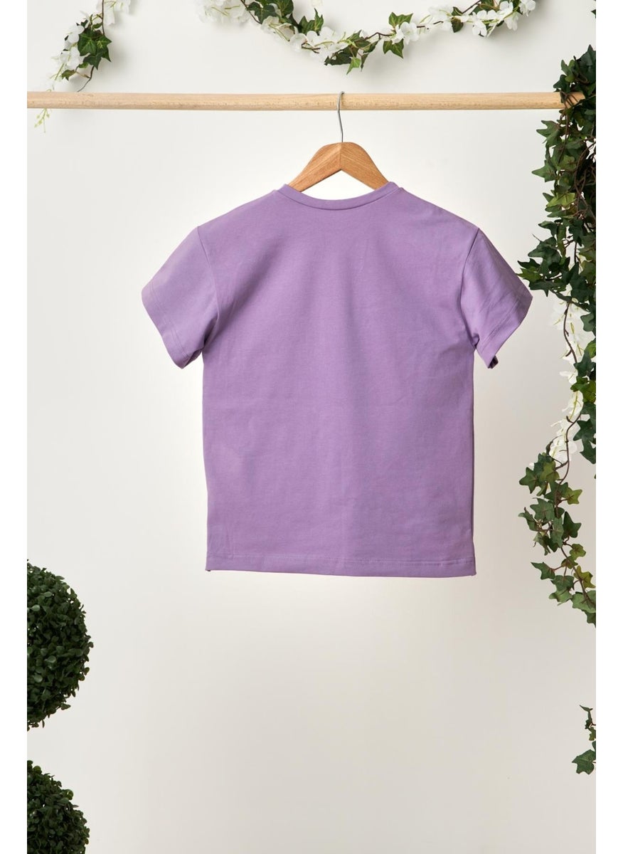 Babygiz Lilac Girl's Short Sleeve Crew Neck Anti-Sweat, Comfortable Cotton Combed T-Shirt  - Image 2