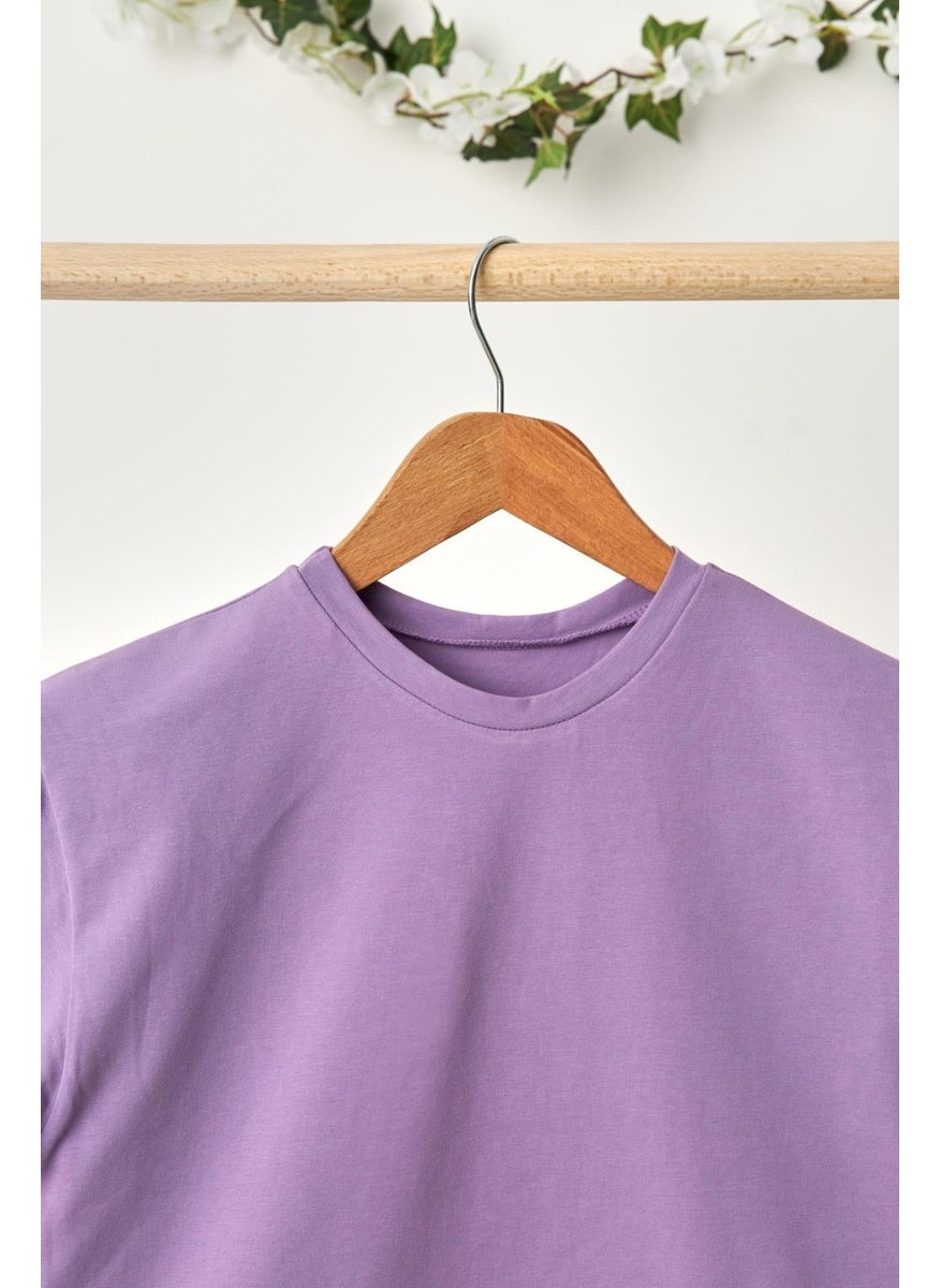 Babygiz Lilac Girl's Short Sleeve Crew Neck Anti-Sweat, Comfortable Cotton Combed T-Shirt  - Image 3