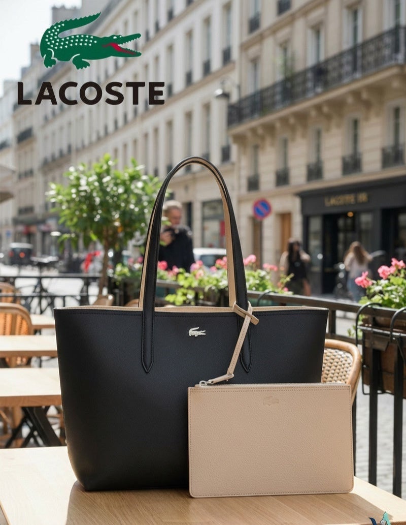 Lacoste Women's Double sided Two tone Large Capacity Handbag, Fashionable Camera Bag Multi functional, Black and Beige Camera Bag - Image 1