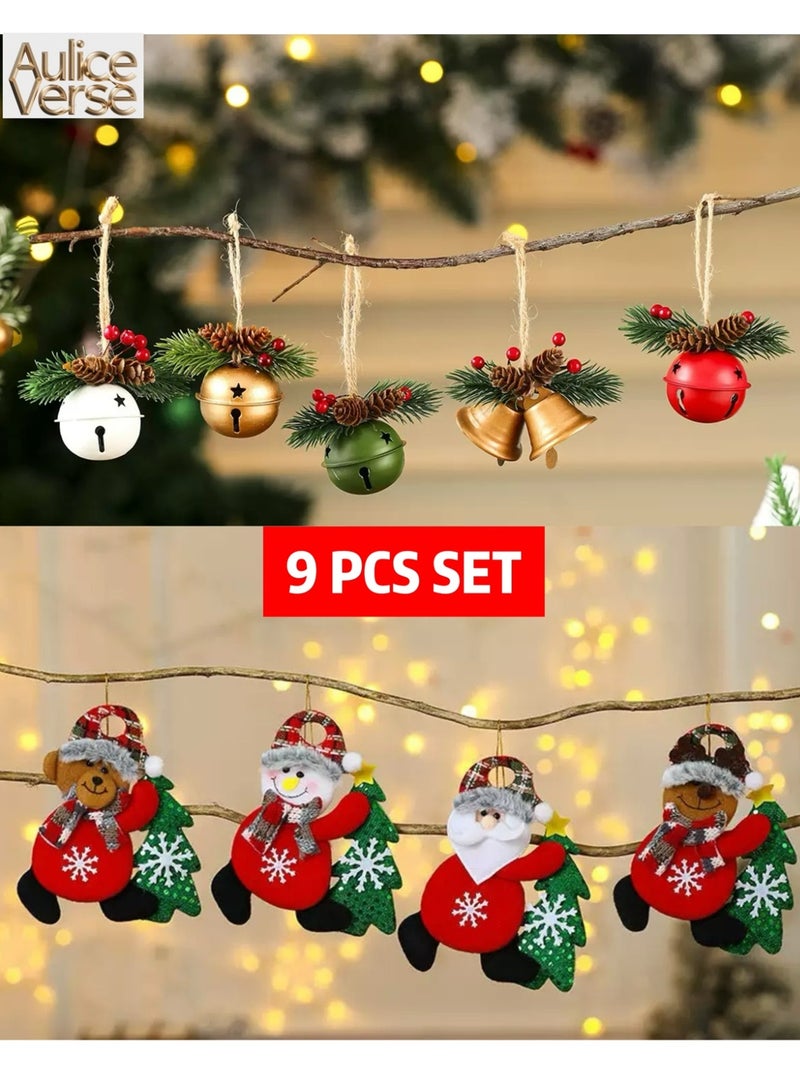 أوليس فيرس  مجموعة زينة معلقة (9 قطع) – قلائد أجراس وأشكال سانتا ودبدوب ورجل ثلج محشوة مع زينة صنوبر – ديكورات عيد ميلاد احتفالية لشجرة الكريسماس والحفلات المنزلية  مزايا إضافية للتسويق: - Image 1