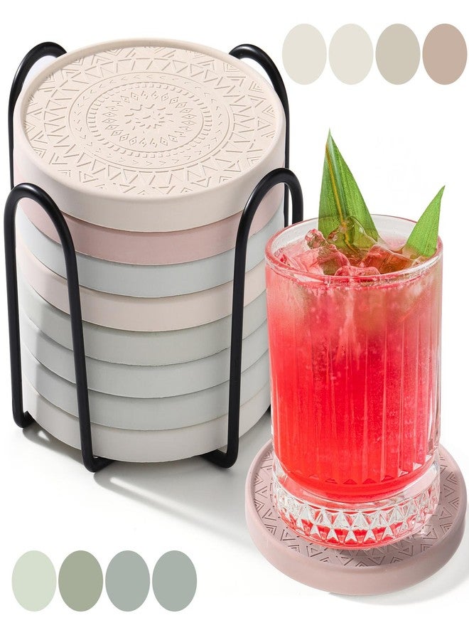Photect Diatomaceous Earth Coasters Set with Holder Absorbent Stone Drink Coasters Instant Drying Tray for Tabletop Protection Home Decoration Housewarming Gift(Mint,8 Pcs) - Image 1
