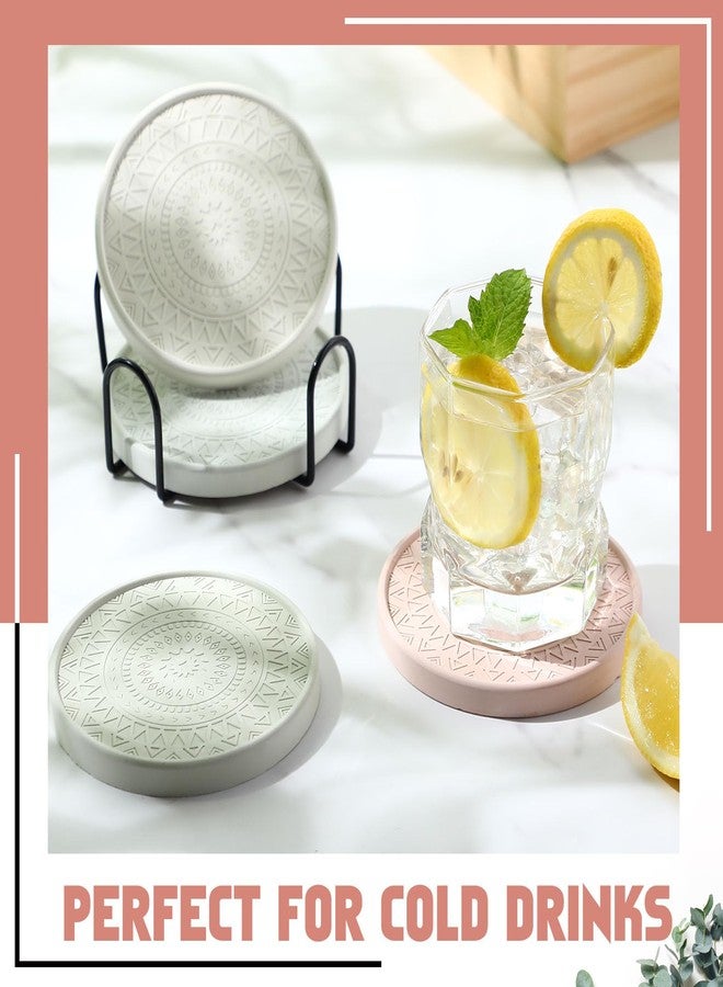 Photect Diatomaceous Earth Coasters Set with Holder Absorbent Stone Drink Coasters Instant Drying Tray for Tabletop Protection Home Decoration Housewarming Gift(Mint,8 Pcs) - Image 5