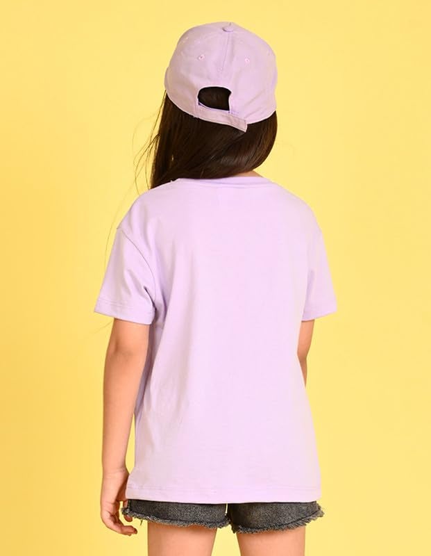 Nusyl Girls Oversized Half Sleeves T-Shirt for Kids | Cute Printed Casual Wear | Soft Cotton Blend | Relaxed Fit | 2-16 Years | Purple - Image 2