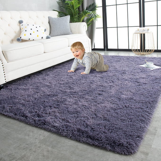 SUPER SOFT SHAGGY RUGS FLUFFY CARPETS 3X5 FEET INDOOR MODERN PLUSH AREA RUGS FOR LIVING ROOM BEDROOM KIDS ROOM NURSERY HOME DECOR UPGRADE ANTISKID RECTANGULAR FUZZY RUG GREY PURPLE