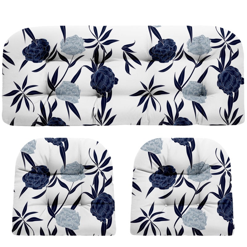 DANGHOOGY Wicker Chair Cushions, Waterproof Outdoor Loveseat Cushions for Patio Furniture, Tufted Wicker Furniture Cushions, 1 Loveseat and 2 U-Shaped Cushions (Blue Enchantress) - Image 1