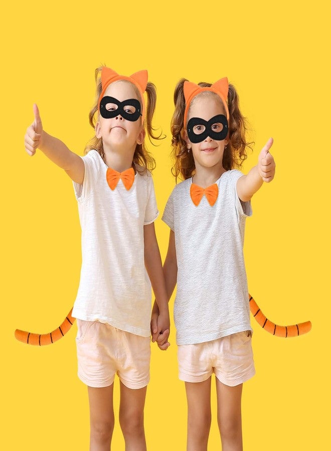 JcHrmers 4Pcs Orange Cat Costume Accessories Set Including Orange Cat Ears Headband Tail Bow Tie Black Mask for Book Day Cosplay Supplies - Image 4