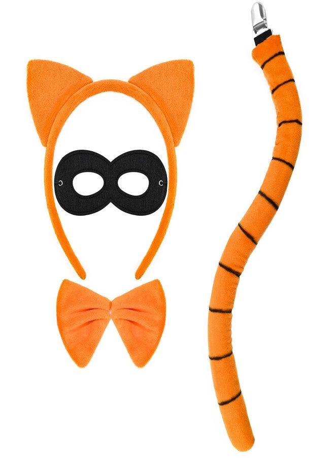 JcHrmers 4Pcs Orange Cat Costume Accessories Set Including Orange Cat Ears Headband Tail Bow Tie Black Mask for Book Day Cosplay Supplies - Image 1
