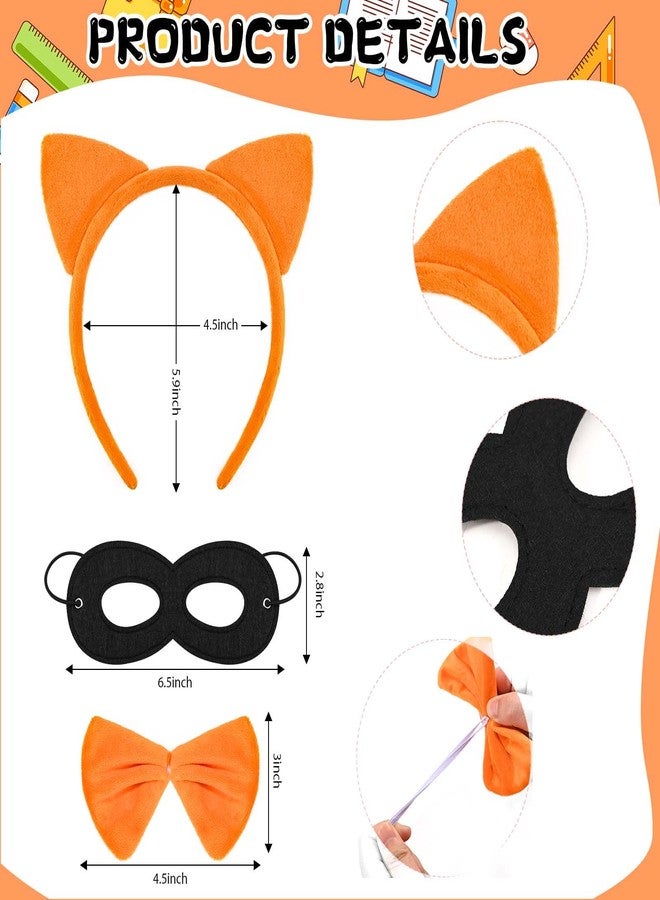 JcHrmers 4Pcs Orange Cat Costume Accessories Set Including Orange Cat Ears Headband Tail Bow Tie Black Mask for Book Day Cosplay Supplies - Image 2