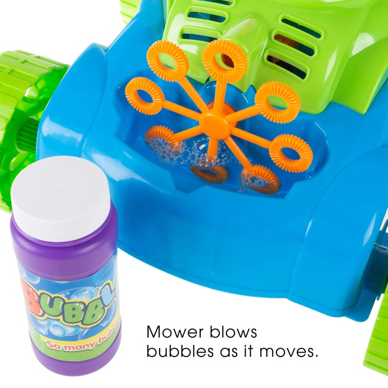 Hey! Play! Bubble Lawn Mower - Outside Push Lawnmower Bubble Blower Machine for Toddlers - Walk Behind Outdoor Activity for Kids by Hey Play (Blue) - Image 3