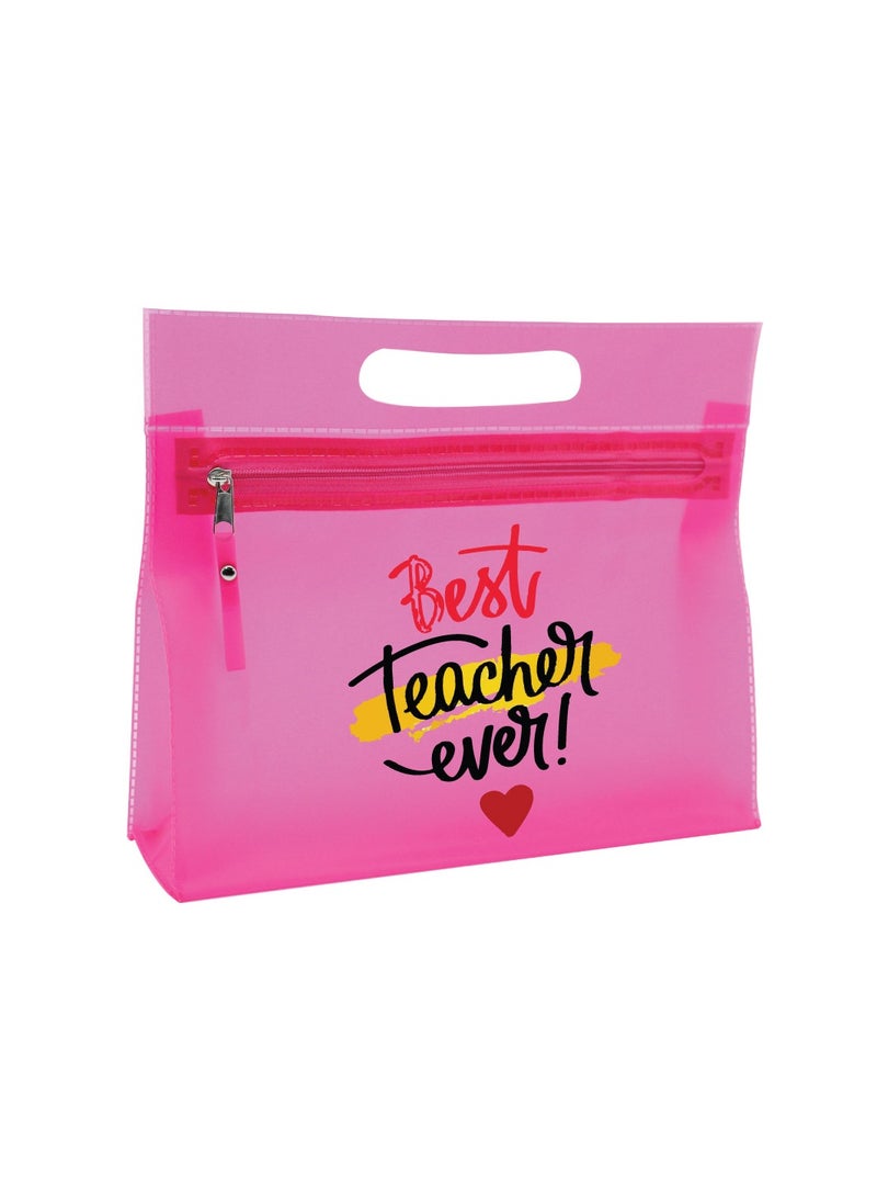 PRINTSHOP4ME Teachers Day Gift Pink Transparent Cosmetic Bag with zipper closure - Teacher Appriciation Gift - Gift for Teacher - Teacher Gifts  - Image 2