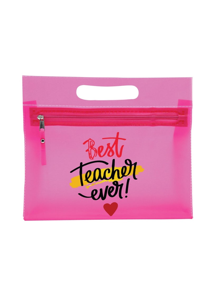 PRINTSHOP4ME Teachers Day Gift Pink Transparent Cosmetic Bag with zipper closure - Teacher Appriciation Gift - Gift for Teacher - Teacher Gifts  - Image 1