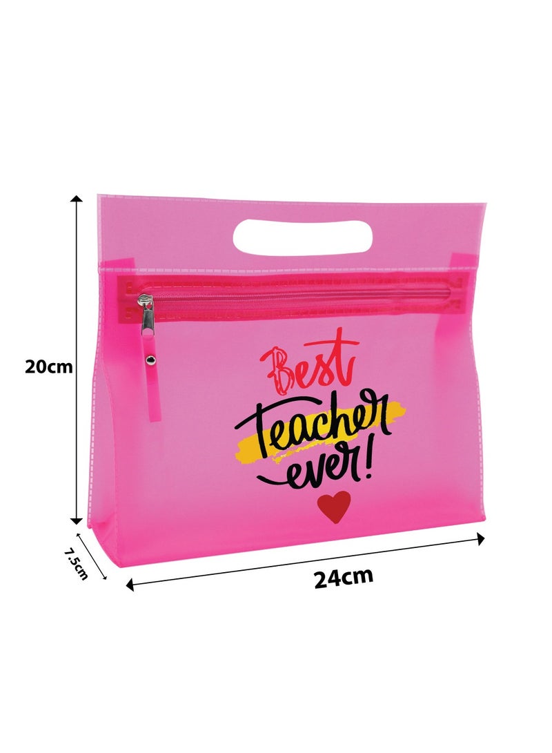 PRINTSHOP4ME Teachers Day Gift Pink Transparent Cosmetic Bag with zipper closure - Teacher Appriciation Gift - Gift for Teacher - Teacher Gifts  - Image 5