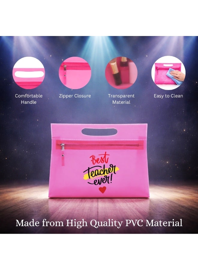 PRINTSHOP4ME Teachers Day Gift Pink Transparent Cosmetic Bag With Zipper Closure-Teacher Appreciation Gift- For Teache Gifts - Image 4