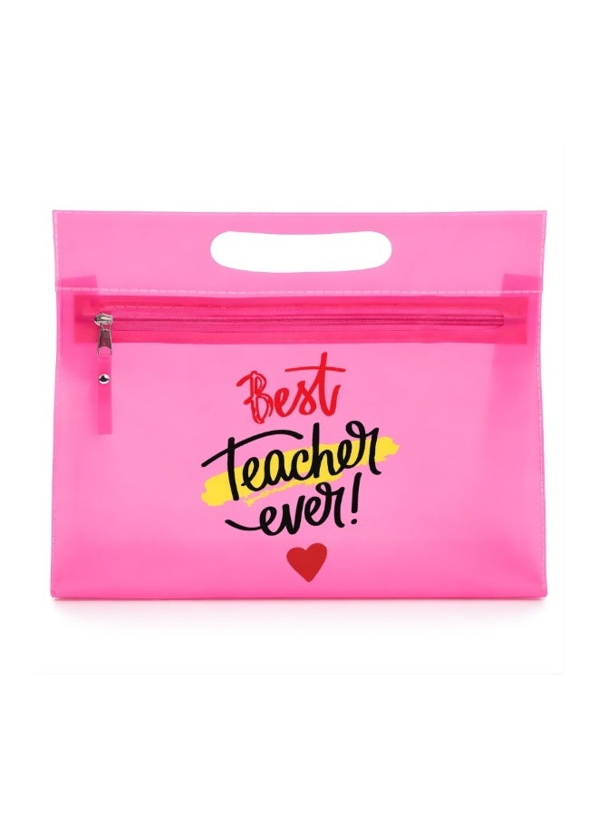PRINTSHOP4ME Teachers Day Gift Pink Transparent Cosmetic Bag With Zipper Closure-Teacher Appreciation Gift- For Teache Gifts - Image 1