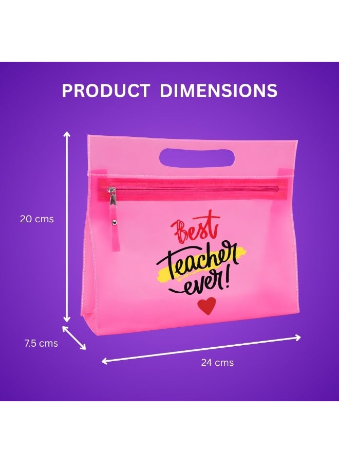 PRINTSHOP4ME Teachers Day Gift Pink Transparent Cosmetic Bag With Zipper Closure-Teacher Appreciation Gift- For Teache Gifts - Image 3
