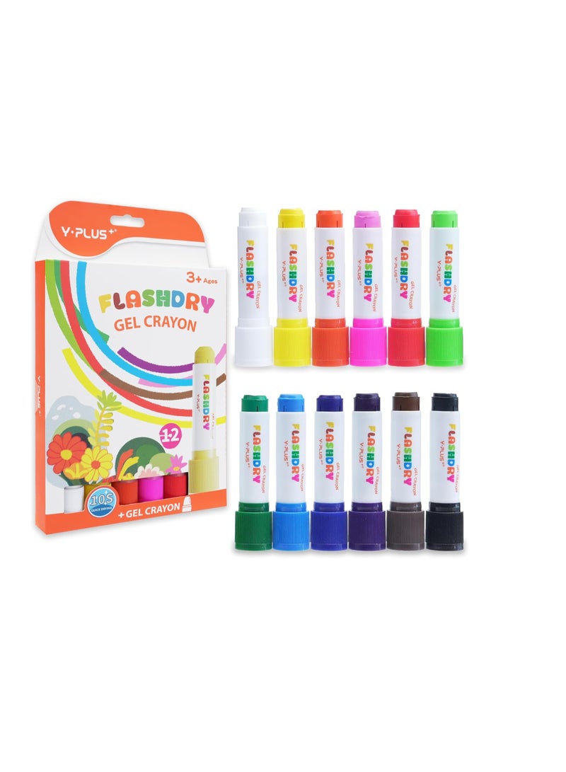 واي بلس أعواد طلاء YPLUS FlashDry للأطفال، ألوان طلاء قابلة للغسل، عبوة مكونة من 12 لونًا - Image 1