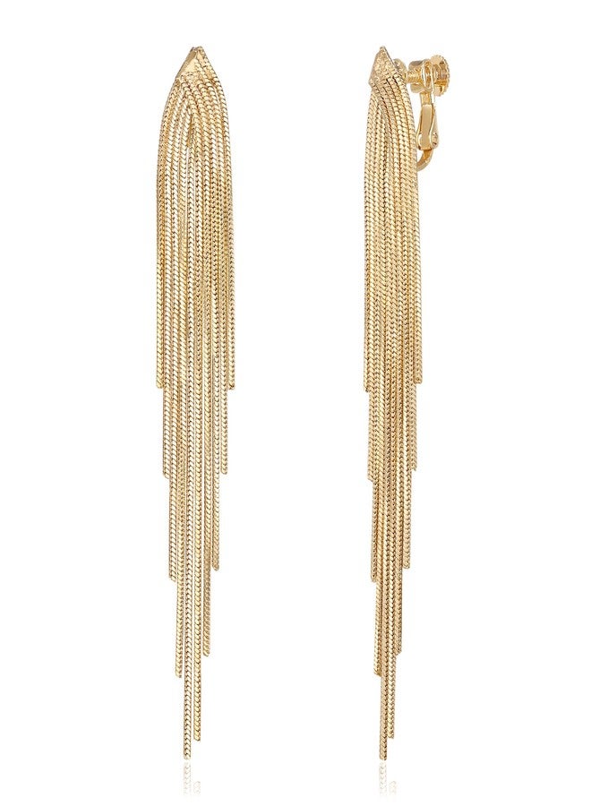 FANZE Gold Tassel Dangle Clip on Earrings for Women No Piercing Trendy Fashion Jewelry Gift for Party Prom Wedding Graduation Birthday Cocktail Chrismas Easter Valentines Day - Image 1