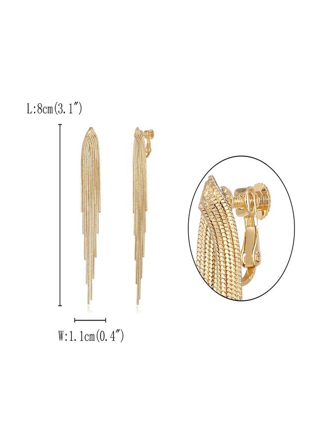 FANZE Gold Tassel Dangle Clip on Earrings for Women No Piercing Trendy Fashion Jewelry Gift for Party Prom Wedding Graduation Birthday Cocktail Chrismas Easter Valentines Day - Image 5