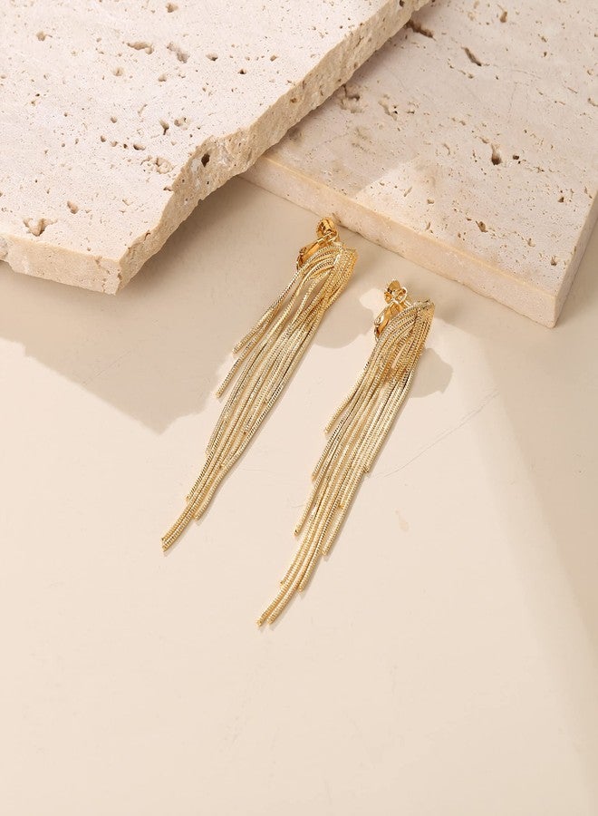 FANZE Gold Tassel Dangle Clip on Earrings for Women No Piercing Trendy Fashion Jewelry Gift for Party Prom Wedding Graduation Birthday Cocktail Chrismas Easter Valentines Day - Image 4