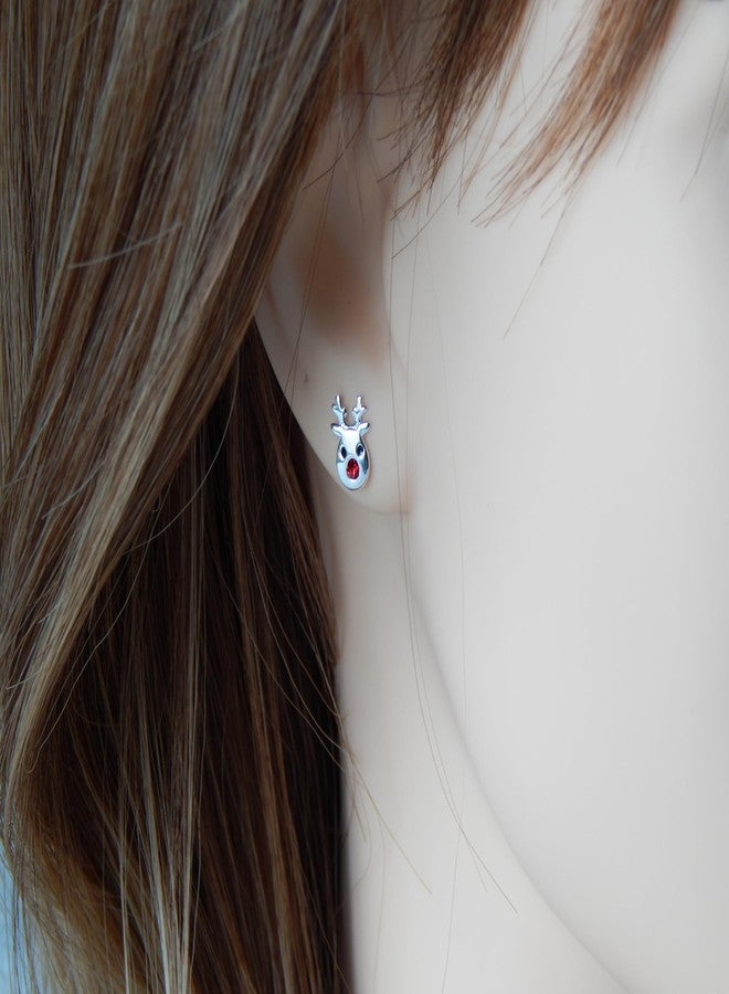 آيسروز أقراط مرصعة بكريستال عيد الميلاد باللونين الأحمر والأبيض على شكل عصا حلوى وقبعة رنة من الفضة الإسترليني عيار 925 (مجموعة من 3 قطع) 33415 - Image 5