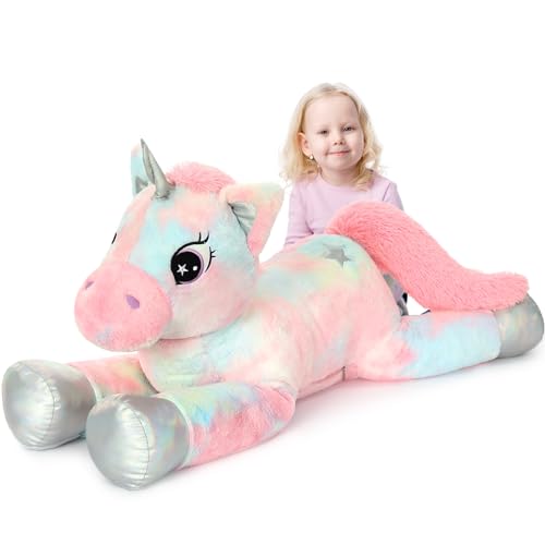 BENINY 43in Giant Unicorn Stuffed Animal Plush Toy Big Rainbow Cuddly Toys for Girls Large Birthday Gifts Bedroom Decor - Image 1