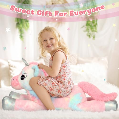 BENINY 43in Giant Unicorn Stuffed Animal Plush Toy Big Rainbow Cuddly Toys for Girls Large Birthday Gifts Bedroom Decor - Image 5