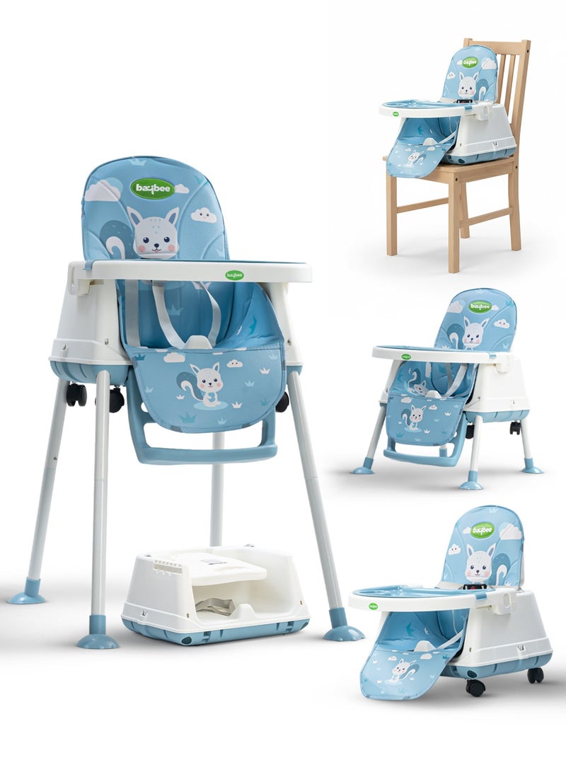 بيبي كرسي طعام مرتفع للأطفال 4 في 1 قابل للتحويل من Nuvella مع ارتفاع قابل للتعديل ومسند للقدمين وكرسي تغذية للأطفال الصغار ومقعد معزز مع صينية طعام وعجلات وحزام أمان وكرسي طعام مرتفع للأطفال الصغار من عمر 6 أشهر إلى 4 سنوات أزرق فاتح - Image 1