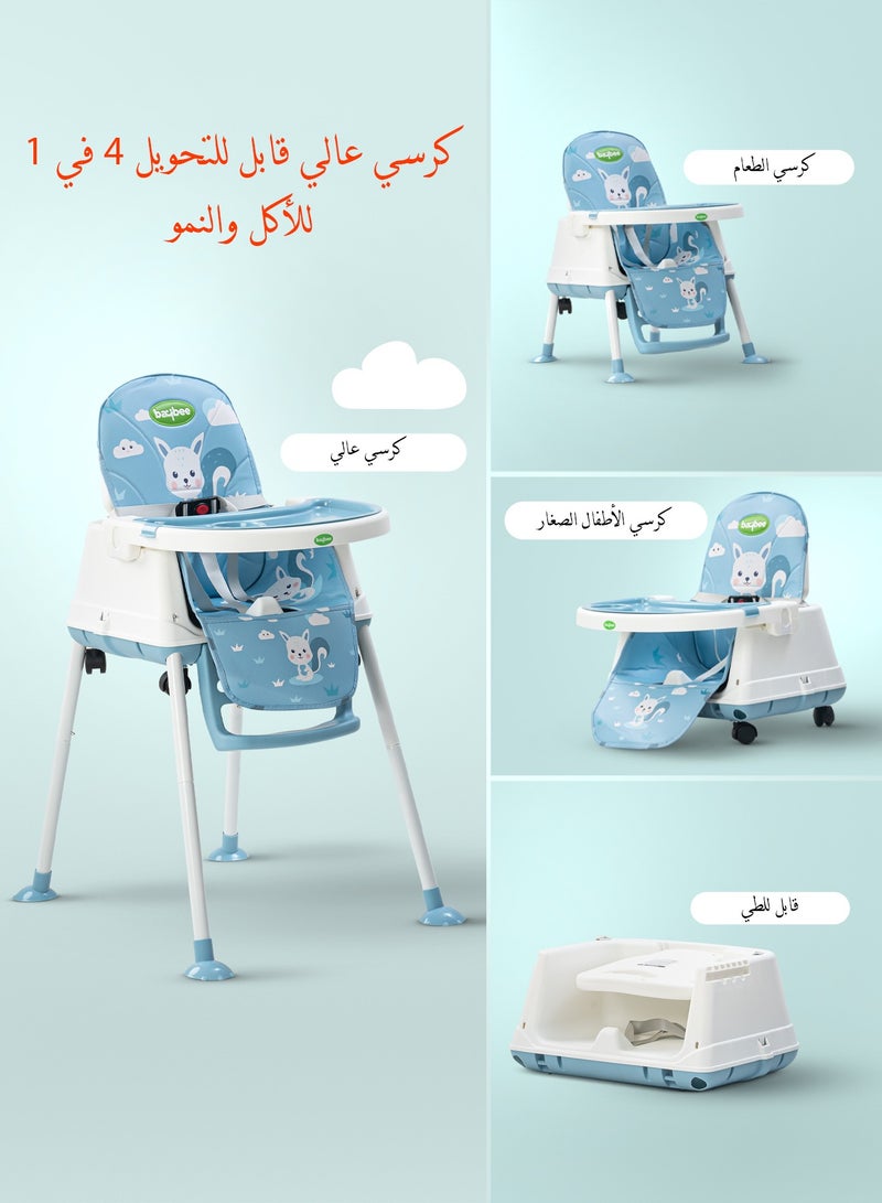 بيبي كرسي طعام مرتفع للأطفال 4 في 1 قابل للتحويل من Nuvella مع ارتفاع قابل للتعديل ومسند للقدمين وكرسي تغذية للأطفال الصغار ومقعد معزز مع صينية طعام وعجلات وحزام أمان وكرسي طعام مرتفع للأطفال الصغار من عمر 6 أشهر إلى 4 سنوات أزرق فاتح - Image 3