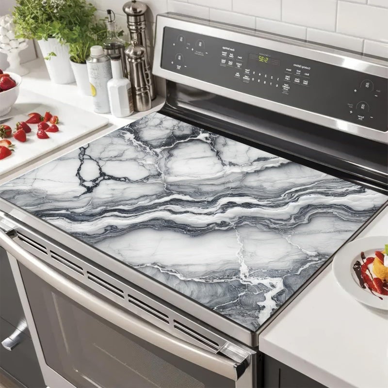 HOMETITUTE Marble Stove Top Cover for Electric 28x20 Inch Diatomite Kitchen Stovetop Cover Protector for Glass Electric Cooktop Countertop Heat Scratch Resistant Pad Modern Decor - Image 1