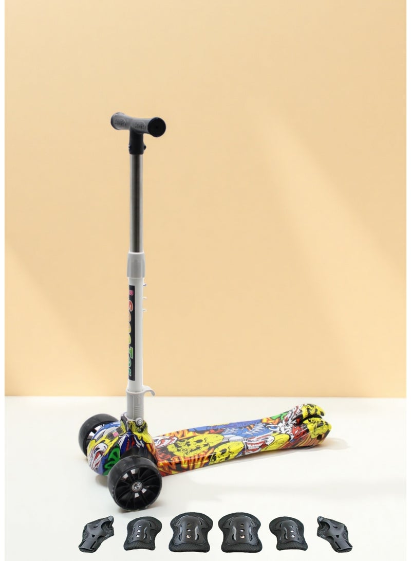 إيزي فيتشور سكوتر ركل للأطفال من إيزي فيوتشر: تصميم قابل للطي، مقبض قابل لضبط الارتفاع، عجلات LED، فرامل خلفية للأعمار من 3 إلى 8 سنوات، بما في ذلك مجموعة معدات الحماية - Image 1