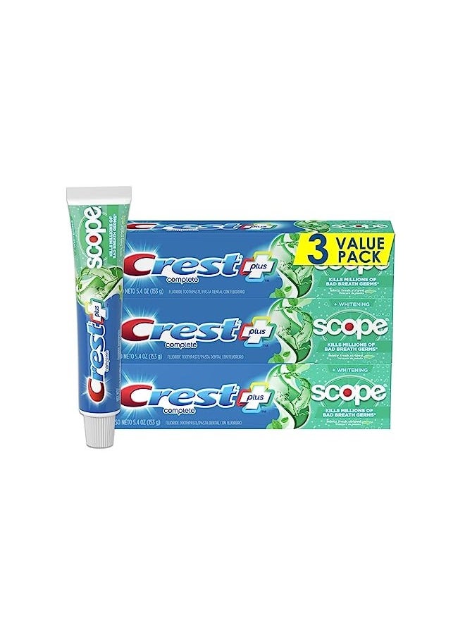 Crest Crest + Scope Complete Whitening Toothpaste, Minty Fresh, 5.4 Oz (Pack Of 3)  - Image 3