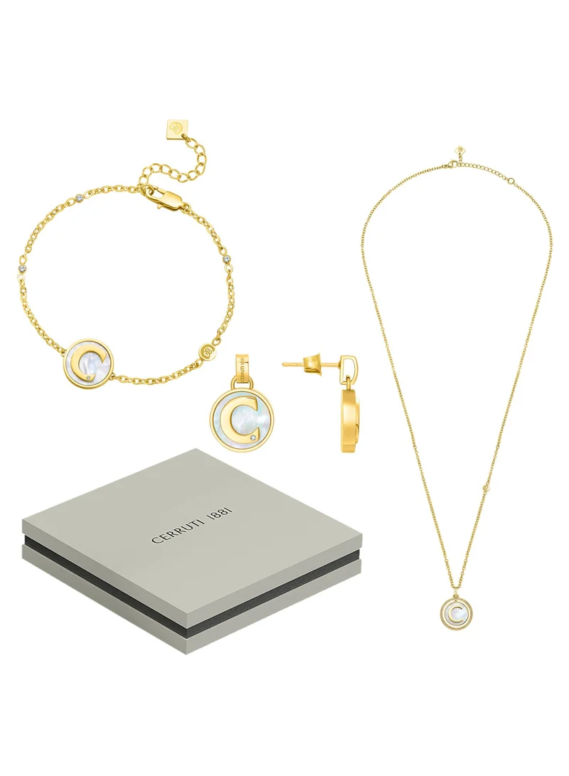 CERRUTI 1881 Circulo Gold Mother of Pearl Stainless Steel Necklace Earrings Bracelet for Women
