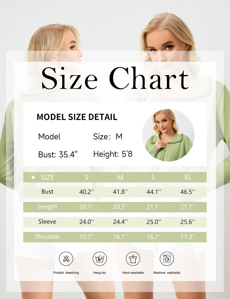 MISSACTIVER Women Ruffle Collar Cropped Cardigan Casual Lapel Button Down Sweaters Long Sleeve Open Front Knit Jacket Red - Image 4
