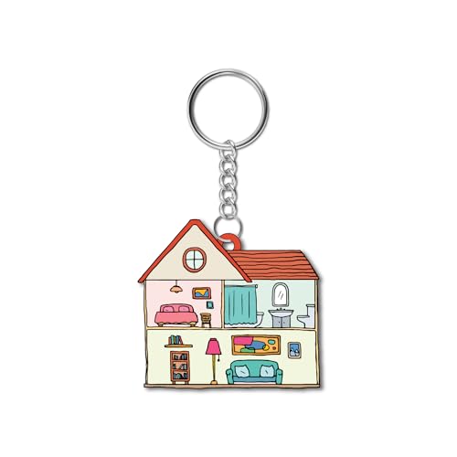 Bhai Please House Wooden Keychain For Car, Bike, Office, Home (Pack Of 1) Multicolour Key Chain With Ring | Gift For Men, Women, Girls, Boys, Him And Her, Multicolor - Image 1