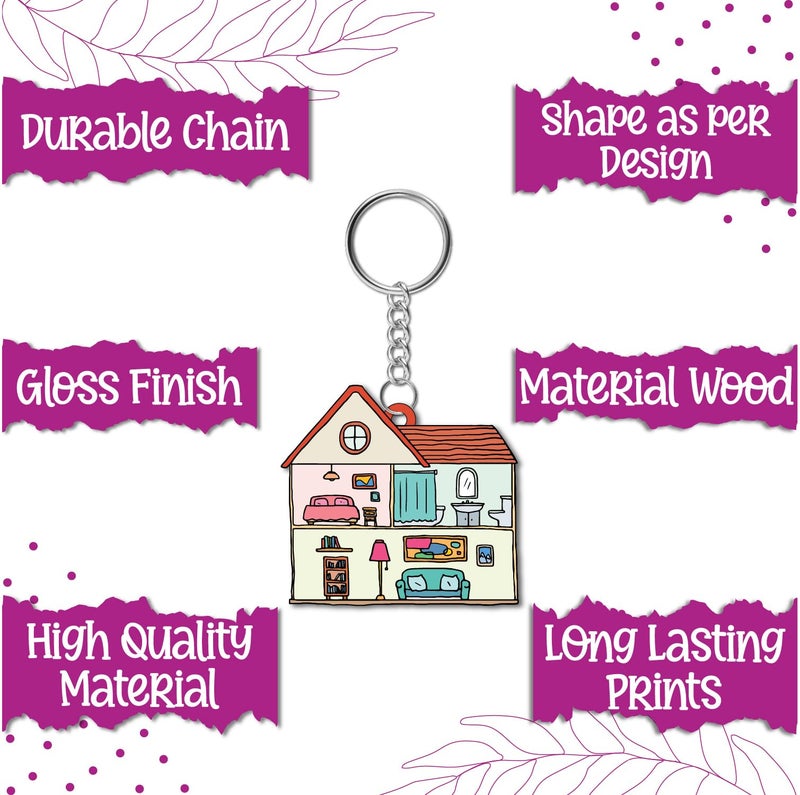 Bhai Please House Wooden Keychain For Car, Bike, Office, Home (Pack Of 1) Multicolour Key Chain With Ring | Gift For Men, Women, Girls, Boys, Him And Her, Multicolor - Image 5