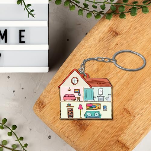 Bhai Please House Wooden Keychain For Car, Bike, Office, Home (Pack Of 1) Multicolour Key Chain With Ring | Gift For Men, Women, Girls, Boys, Him And Her, Multicolor - Image 2
