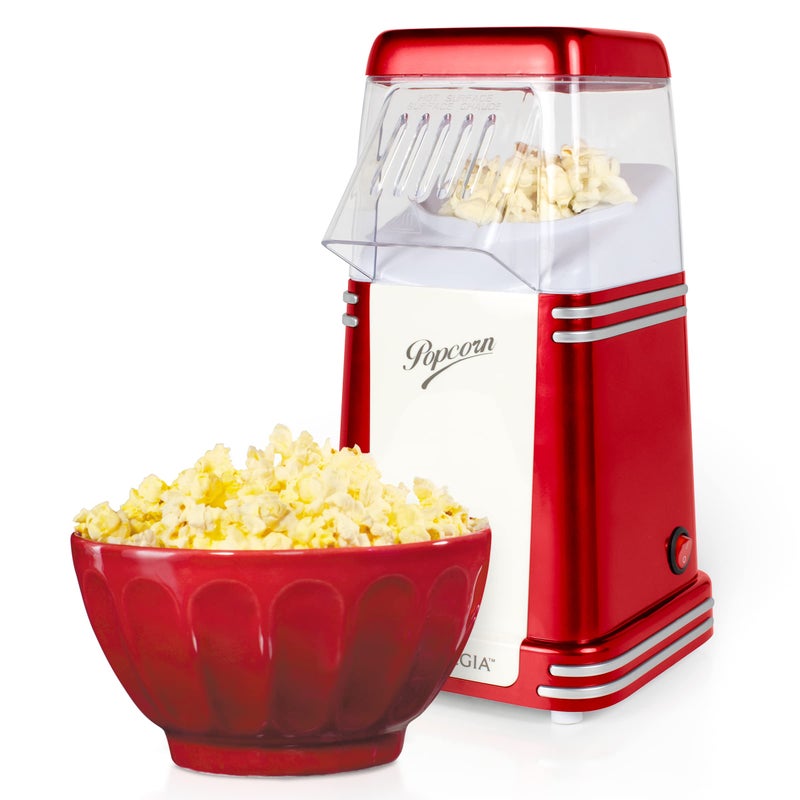 Nostalgia Hot-Air Electric Popcorn Maker, 8 Cups, Healthy Oil Free Popcorn with Measuring Scoop, Retro Red - Image 1
