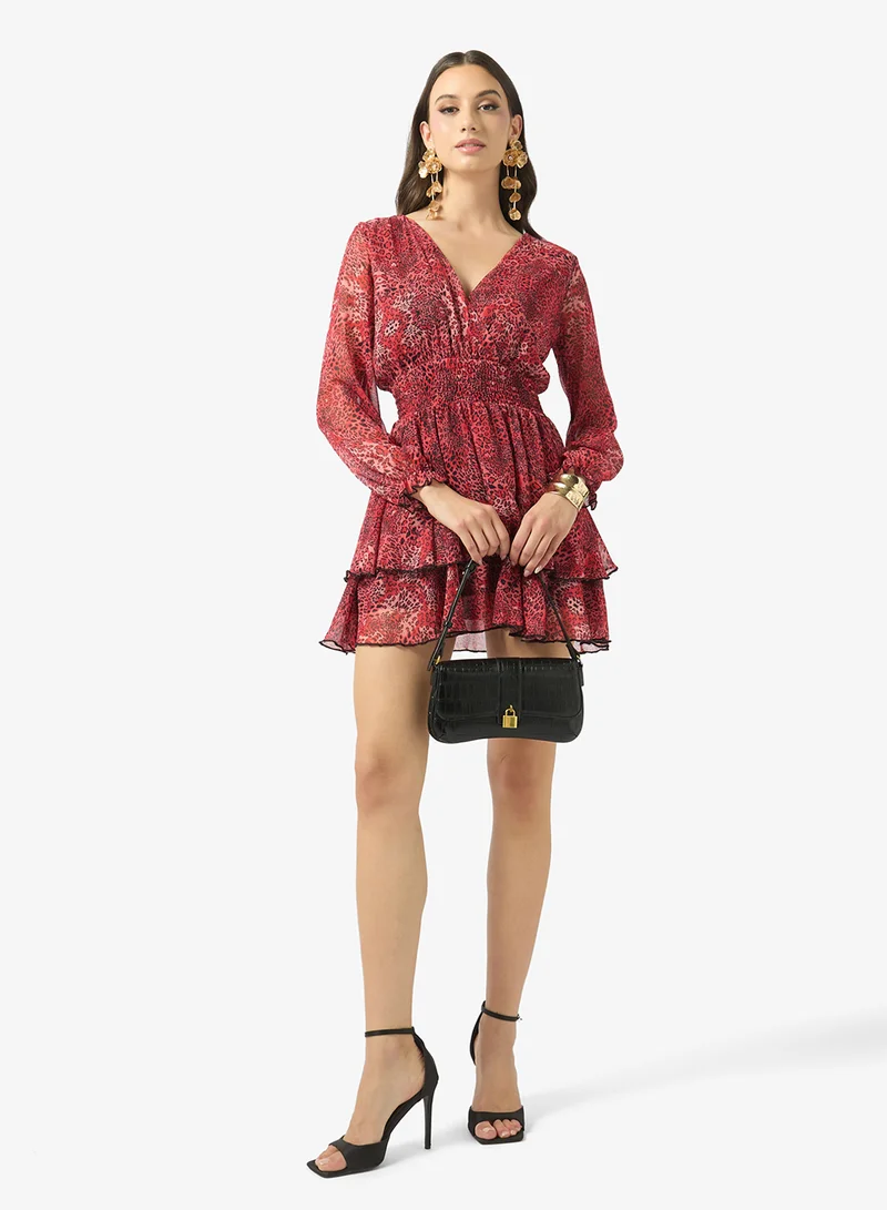 Fyor  Red Animal Print Tiered Mini Dress for Women | Best Price UAE
