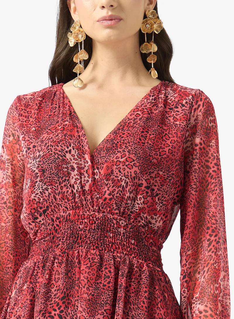 Fyor  Red Animal Print Tiered Mini Dress for Women | Best Price UAE