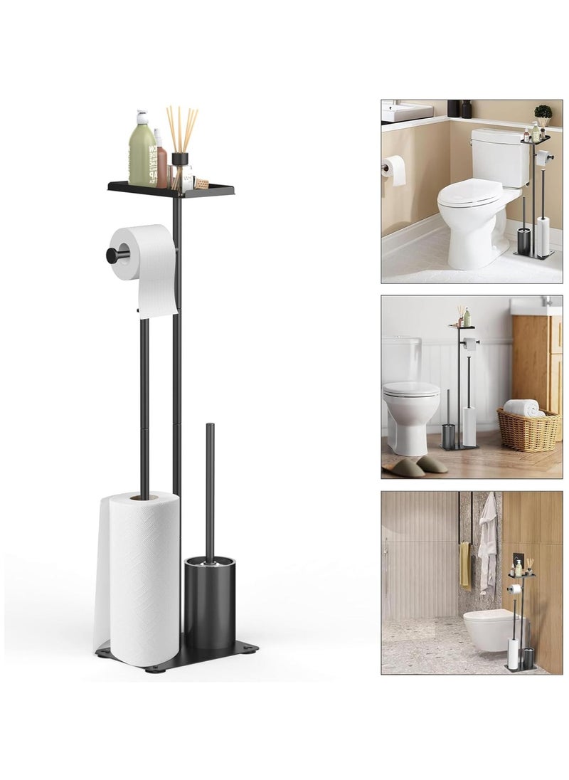 YQbest - Toilet Paper Holder Stand, Bathroom Toilet Paper Roll Holder Stand, FreeStanding Toilet Paper Holder with Top Shelf Storage Reserve Tray, Bathroom Toilet Brushes & Weighted Base - Image 1