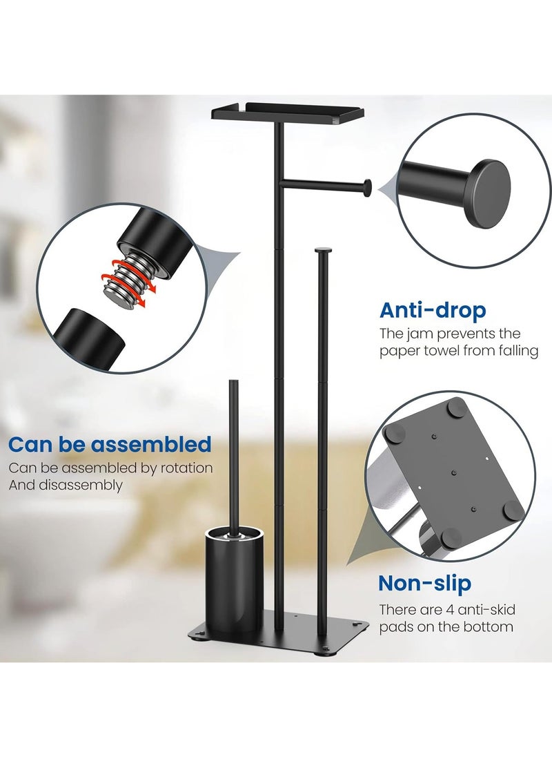 YQbest - Toilet Paper Holder Stand, Bathroom Toilet Paper Roll Holder Stand, FreeStanding Toilet Paper Holder with Top Shelf Storage Reserve Tray, Bathroom Toilet Brushes & Weighted Base - Image 1
