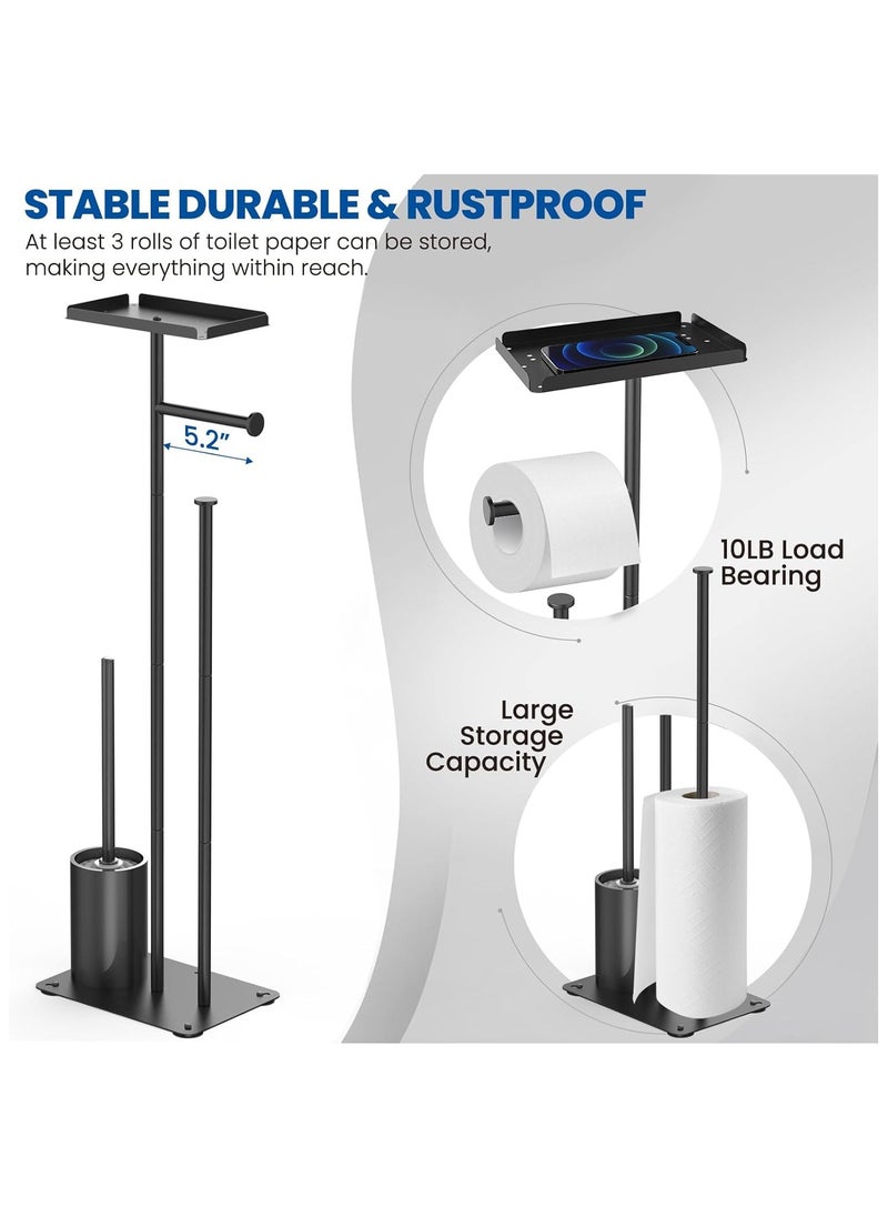 YQbest - Toilet Paper Holder Stand, Bathroom Toilet Paper Roll Holder Stand, FreeStanding Toilet Paper Holder with Top Shelf Storage Reserve Tray, Bathroom Toilet Brushes & Weighted Base - Image 1