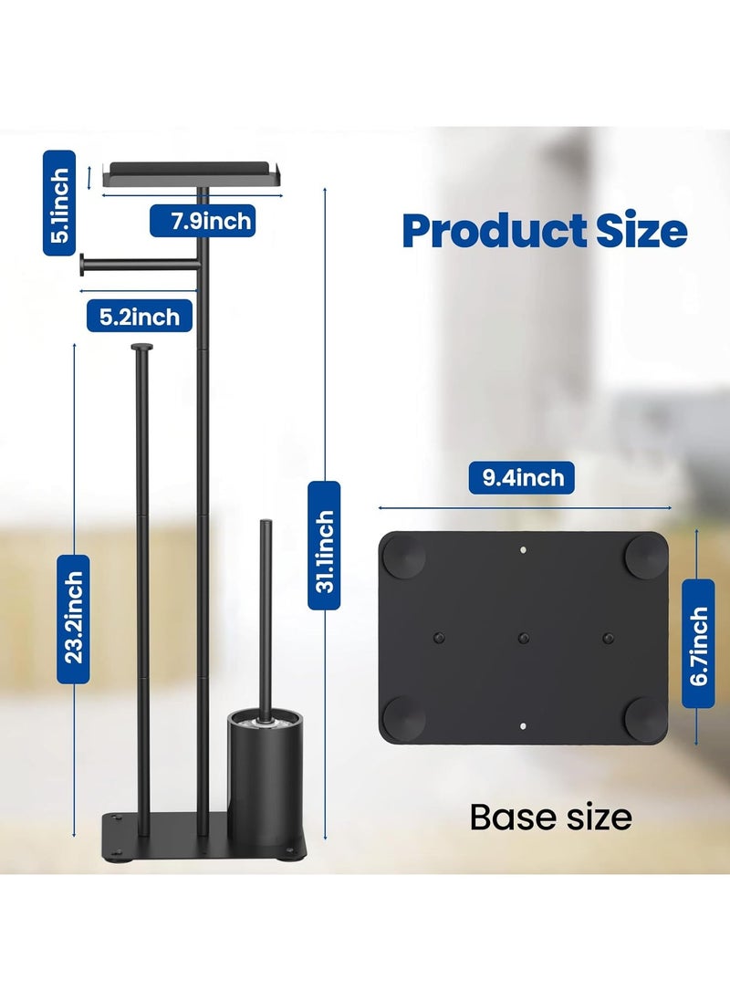 YQbest - Toilet Paper Holder Stand, Bathroom Toilet Paper Roll Holder Stand, FreeStanding Toilet Paper Holder with Top Shelf Storage Reserve Tray, Bathroom Toilet Brushes & Weighted Base - Image 1
