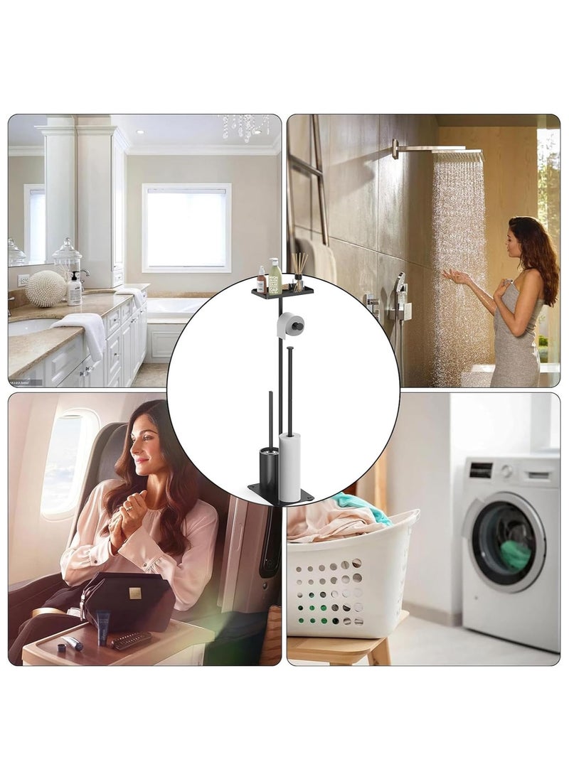 YQbest - Toilet Paper Holder Stand, Bathroom Toilet Paper Roll Holder Stand, FreeStanding Toilet Paper Holder with Top Shelf Storage Reserve Tray, Bathroom Toilet Brushes & Weighted Base - Image 1